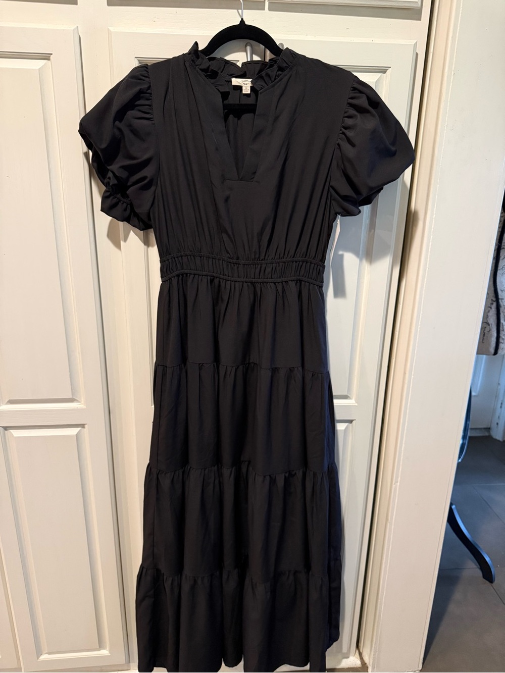 entro Black Tiered Maxi Dress with Puff Sleeves